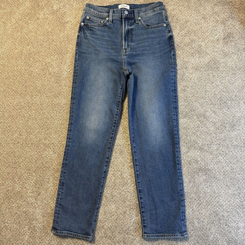 PISTOLA Charlie High Rise Straight Jeans 27 Broadway Wash Blue Zip Fly Cotton